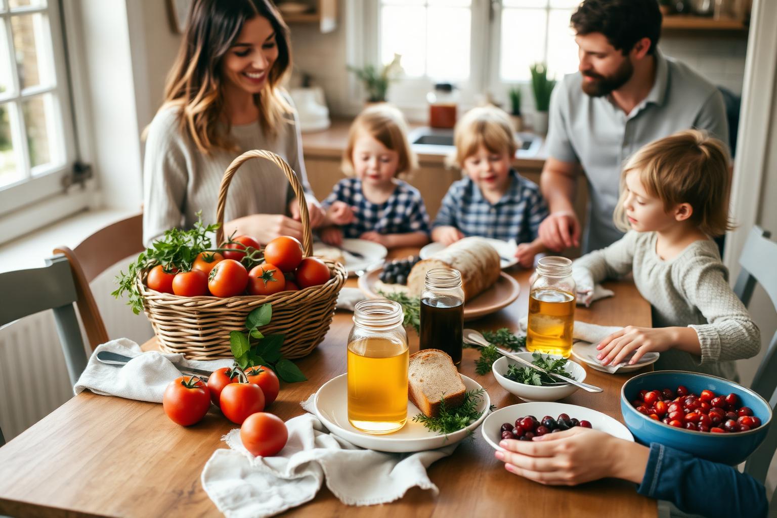 A family gathered around a farm-fresh table